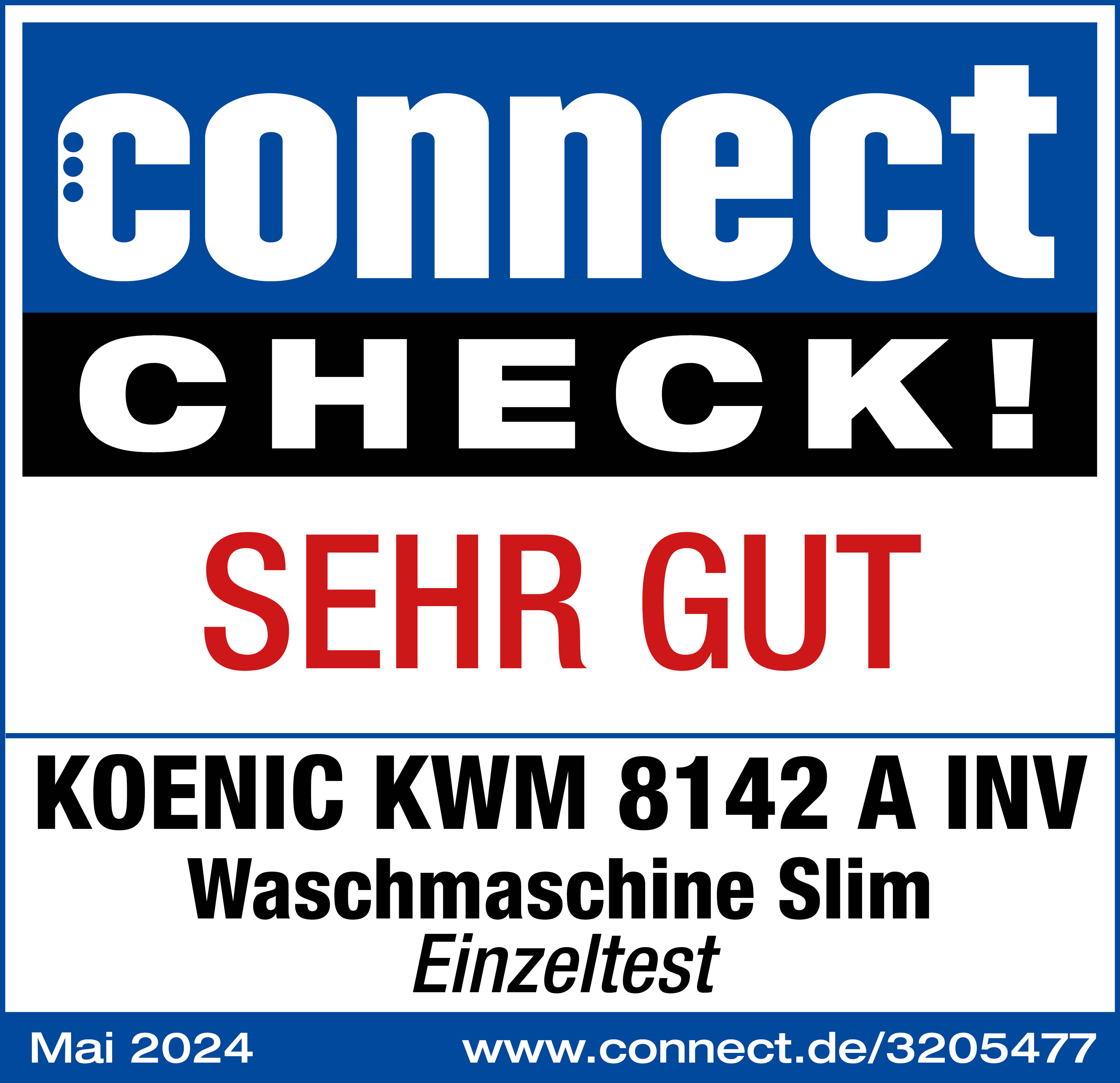 Blaues Connect Check Logo mit 'SEHR GUT' Text auf weißem Hintergrund.